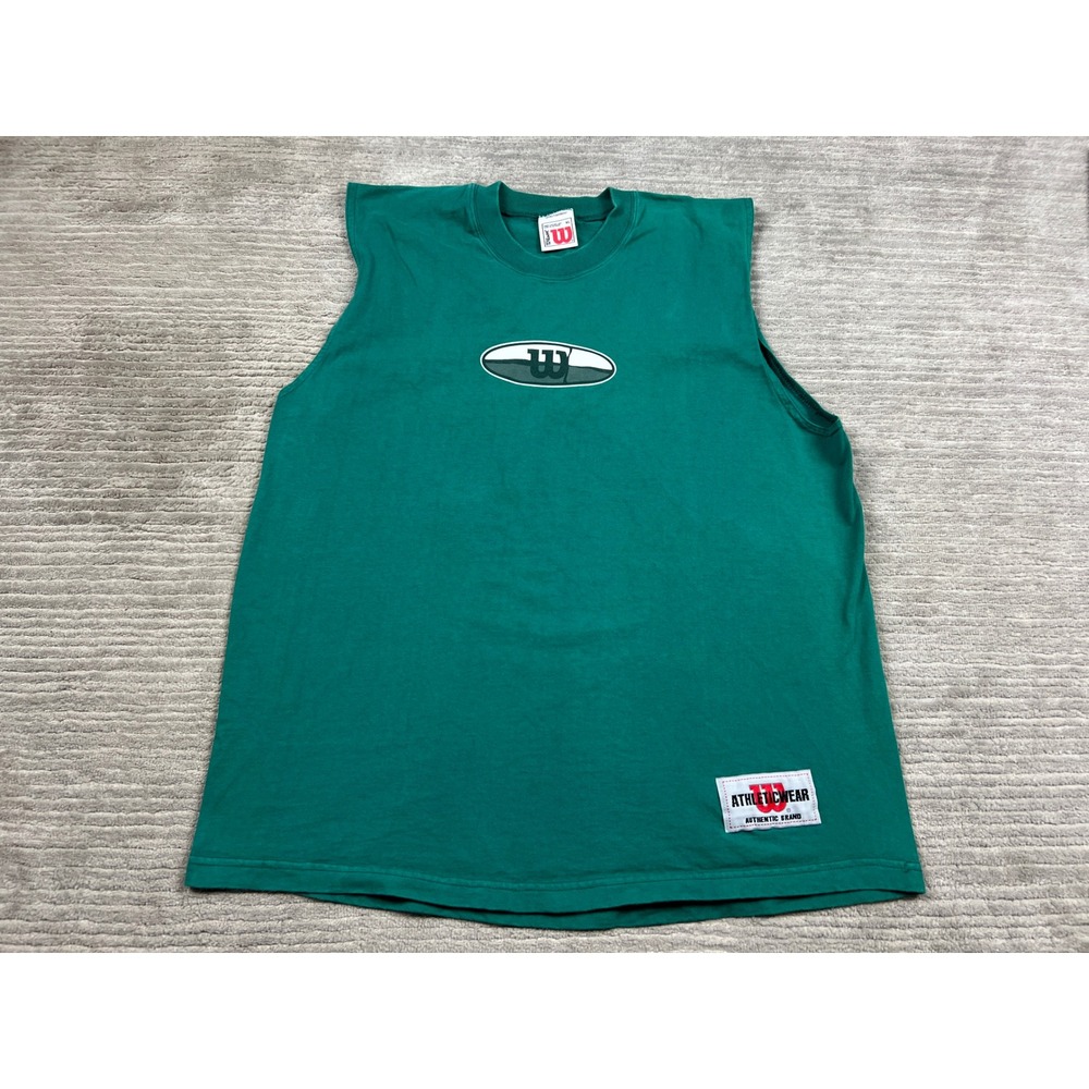 Wilson Muscle Tee Mens XL Green Athletic Wear Sleeveless Logo Graphic Shirt